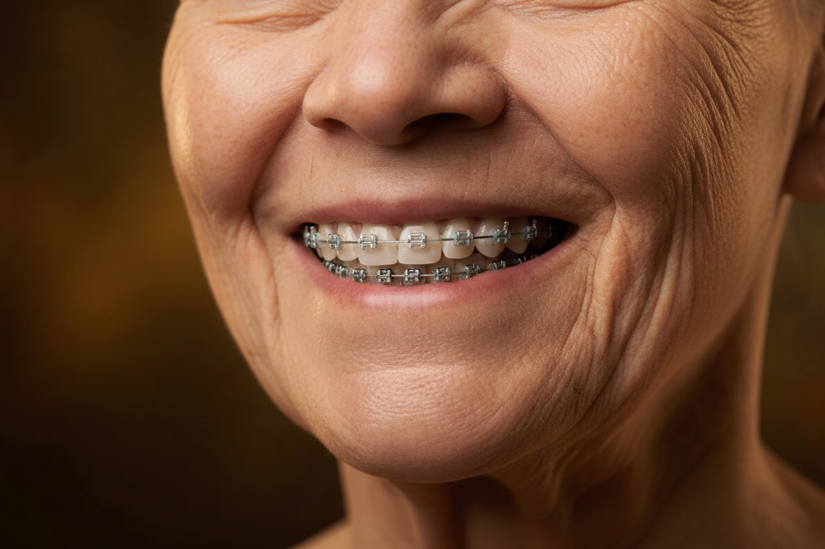 Adult patient with clear aligners demonstrating discreet orthodontic treatment options