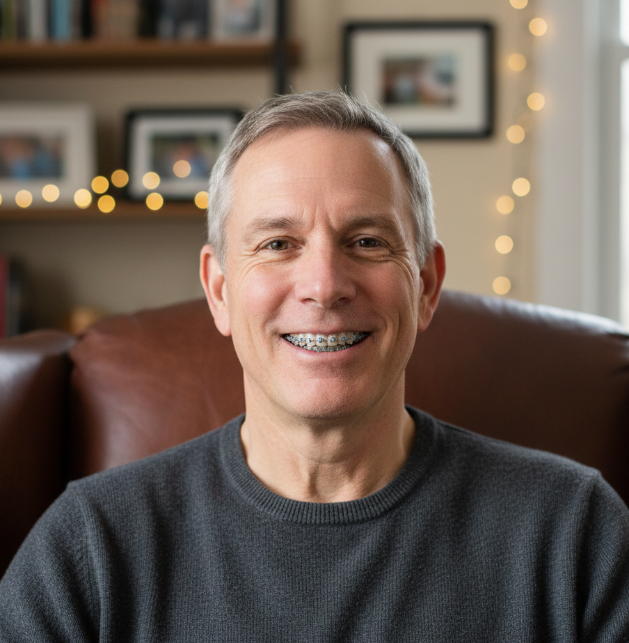 Adult man smiling with discreet braces
