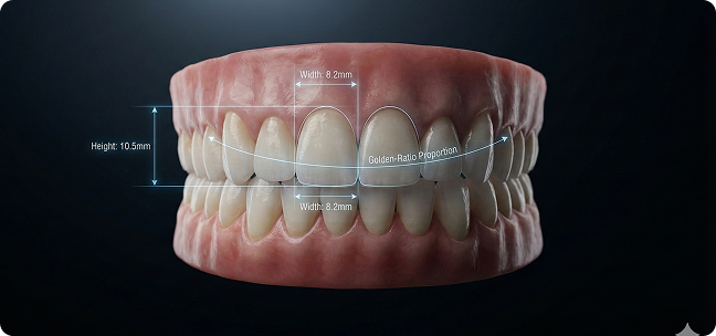 Golden ratio smile analysis demonstrating precise aesthetic planning
