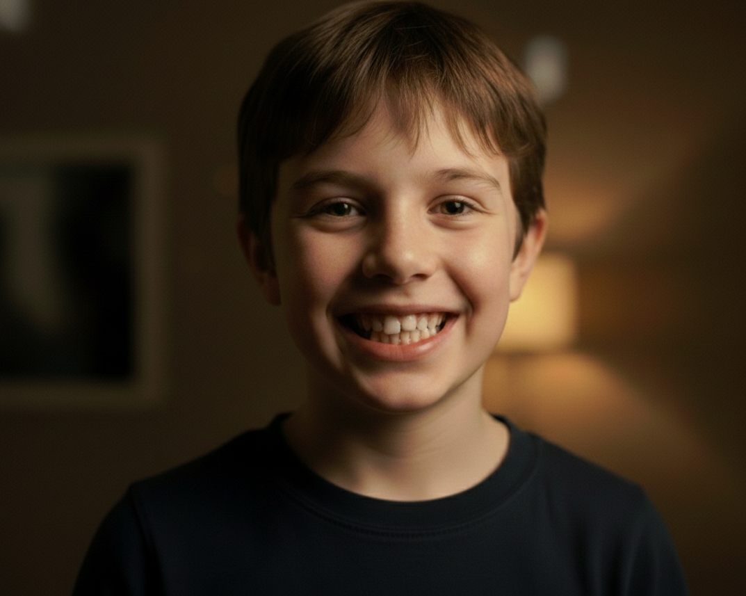 Smiling child showing teeth for orthodontic evaluation