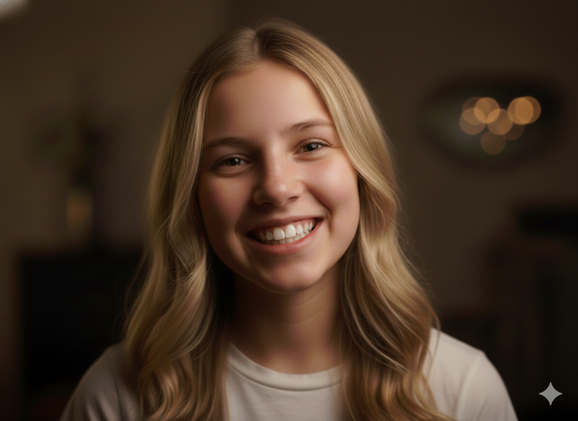 Teen smiling during orthodontic evaluation