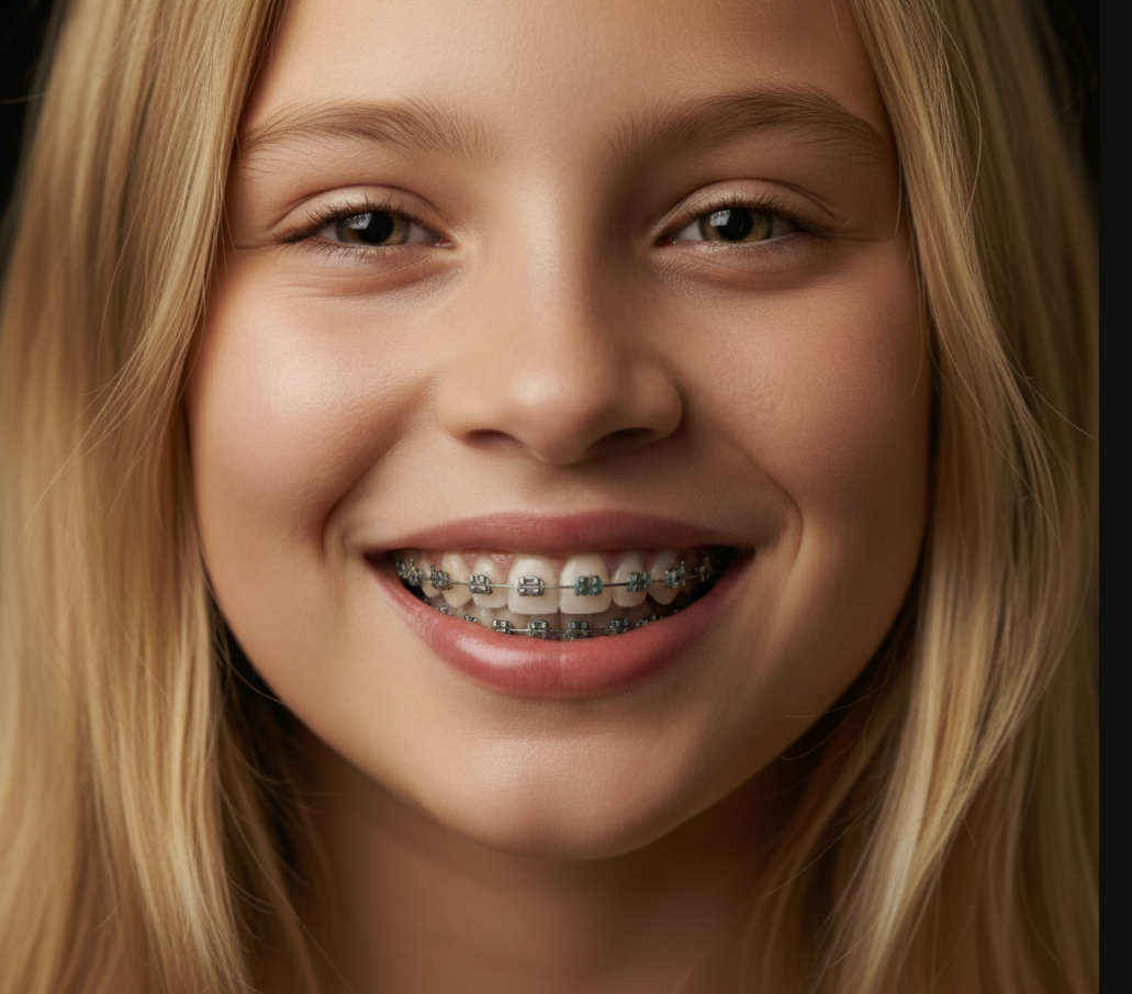 Teen girl smiling with braces